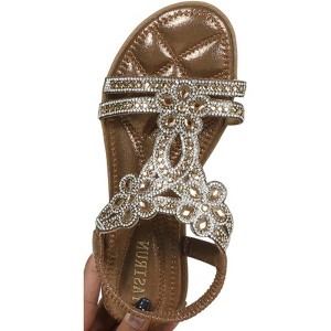 Clotth Women's Floral Flat Sandals - Elastic Strap for Summer Beach, Sparkling Jeweled Bohemian Flats,Sandals with Non Slip Shoes - 1 of 4