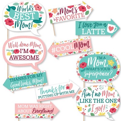 Big Dot of Happiness Funny Colorful Floral Happy Mother's Day - We Love Mom Party Photo Booth Props Kit - 10 Piece