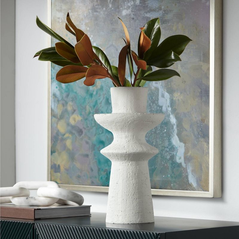 Studio 55D Baust 14 1/2" High White Ceramic Tiered-Top Decorative Vase, 2 of 7