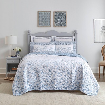 Flora Blue Reversible Cotton Twin Quilt Set
