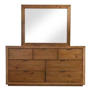 HOMES: Inside + Out 2pc Gazestar Boho 7 Drawer Wood Dresser and Mirror Set Light Walnut: Transitional Style, Smooth Finish - 1 of 4