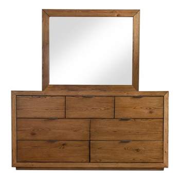 HOMES: Inside + Out 2pc Gazestar Boho 7 Drawer Wood Dresser and Mirror Set Light Walnut