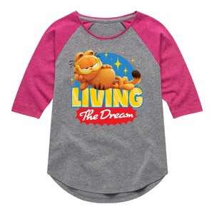 Girls' - Garfield - Living The Dream Shirt Tail Raglan Graphic T-shirt - 1 of 4