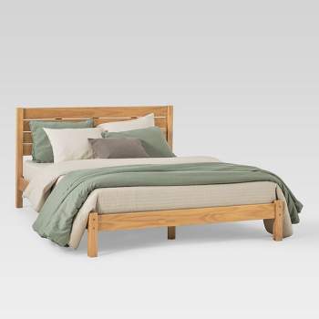 Modern Boho Wood Bed with Plank Headboard Queen - Saracina Home