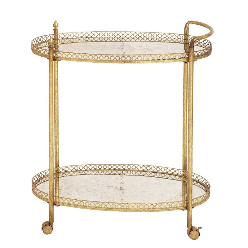 Oval Mirror Rolling Bar Cart Gold - Olivia &#38; May, 1 of 7