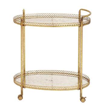 Oval Mirror Rolling Bar Cart Gold - Olivia & May