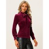 INSPIRE CHIC Women's Vintage Solid Gothic Velvet Dressy Bow Tie Neck Business Shirt - 4 of 4