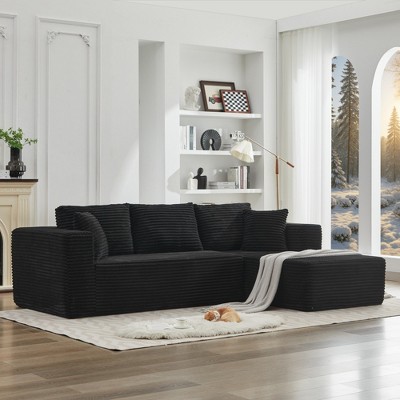 106" Corduroy Upholstery L-Shaped Cloud Modular Sectional Sofa with Right Chaise and Pillows, All-Foam Compression Design
