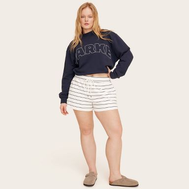 Women's High-Rise Drawstring Knit Pull-On Shorts - Parke x Target Navy Blue Striped XS