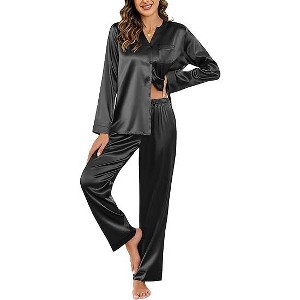 Ekouaer Silk Pajamas For Women 2 Piece Set Satin Pjs Long Sleeve Button Up Sleepwear Comfy Lounge sets - 1 of 4