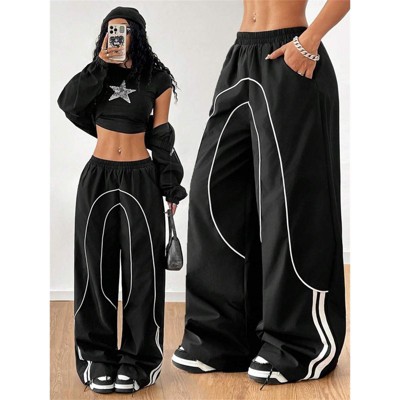Clotth Womens Wide Leg Cargo Pants Y2k Baggy Parachute Sweatpants Casual Streetwear Loose Rave Pants High Street  Design Trousers