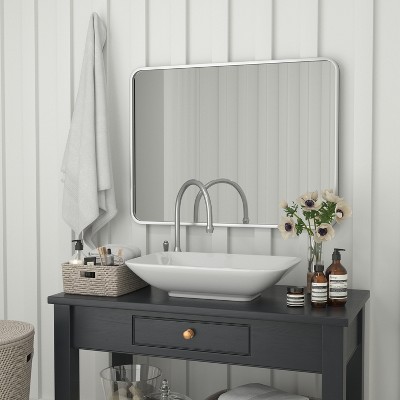 Matte Silver Rectangular Wall Mirror with Rounded Corners