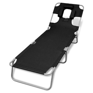 vidaXL Folding Sun Lounger with Head Cushion Powder-coated Steel Black - 1 of 4