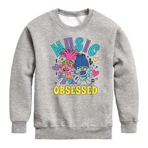 Boys' - Trolls - Music Obsessed Poppy and Branch Graphic Long Sleeve Fleece Sweatshirt - 1 of 4