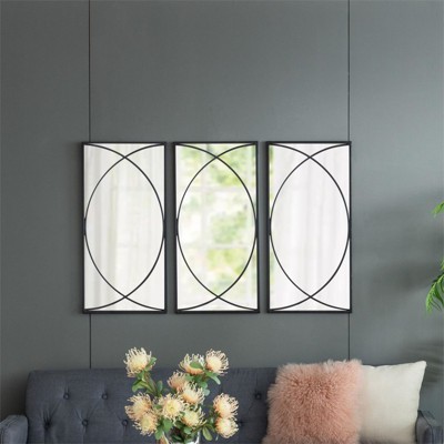 Cerys Rectangular Wooden Wall Mirror,2 Piece Mirror Wall Decor Set with Antique Frame,Vertical or Horizontal Home Decor for Living Room-The Pop Home