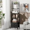 5 - Tier Ladder Shelf with 2 Drawers Narrow Bookshelf Storage Shelves Industrial Bookcase Freestanding Rack Units Bedroom - 2 of 4
