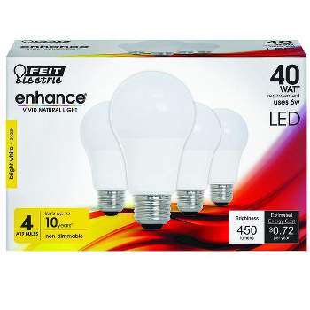Feit Electric Enhance A19 E26 (Medium) LED Bulb Bright White 40 Watt Equivalence 4 pk