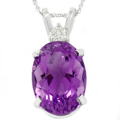Pompeii3 14k White Gold 7 1/10ct Oval Amethyst & Diamond Pendant