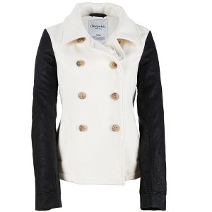 Aeropostale Womens Leather Sleeve Pea Coat - 1 of 3