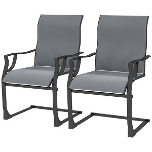 Spring Patio Dining Chairs Set of 2 with High Backrest, Armrest, Breathable Fabric & Metal Frame, 256LBS - 1 of 4