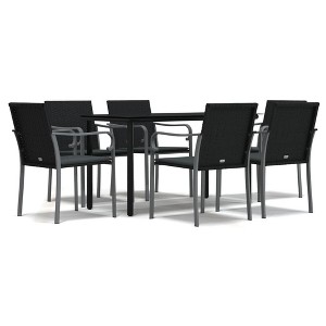 vidaXL Patio Dining Set Table and Chair with Cushions Poly Rattan and Steel - Black 55.1" Table Length 6 Chairs - 1 of 4