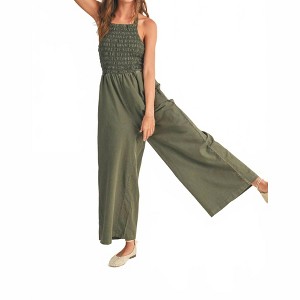 Women's Smocked Halter Jumpsuit - MIOU MUSE - 1 of 3