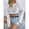Women Mesh Crochet Crop Top Long Sleeve Hollow Out Knit Sweater Bikini Beach See Through Cover Ups - 4 of 4