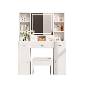 Large Vanity Desk with Mirror & Lights, 3 Color Modes, 2 USB Port ＆ 2 Socket, Dressing Table Set - 1 of 4