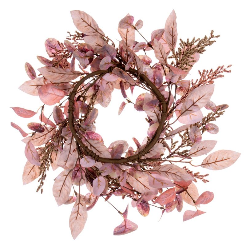 Vickerman 16" Dusty Rose Artificial Fall Eucalyptus and Berry Wreath Candle Ring, 3 of 6