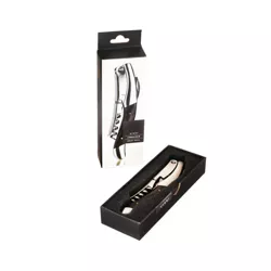 Viski Oversized Double Hinged Corkscrew Wine Bottle Opener and Foil Cutter, Waiter’s Corkscrew Wine Key with Wood Handle, Wood and Stainless Steel