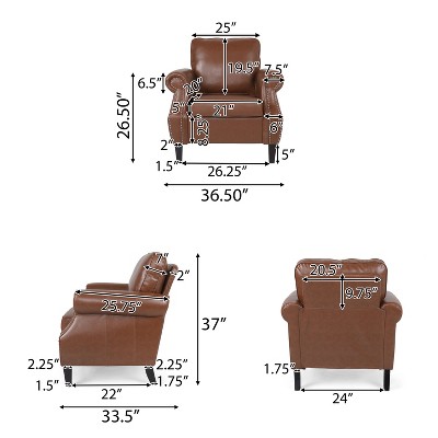 Cognac Brown Faux Leather Club Chair with Nailhead Trim