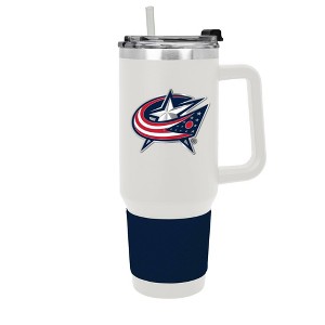 NHL Columbus Blue Jackets White Colossus Travel Mug with Team Color Silicon Gripe - 40oz - 1 of 4