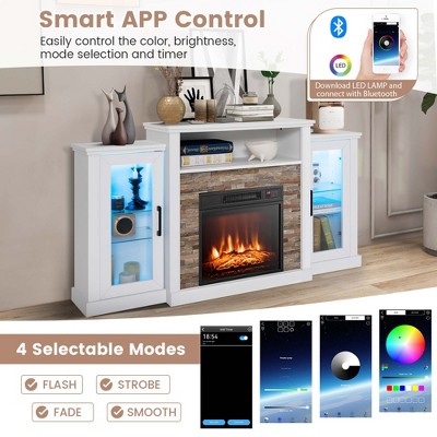 White MDF Fireplace TV Stand with LED Lights and Cabinets