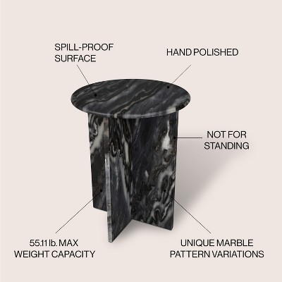 Gray Marble Round X-Shaped End Table