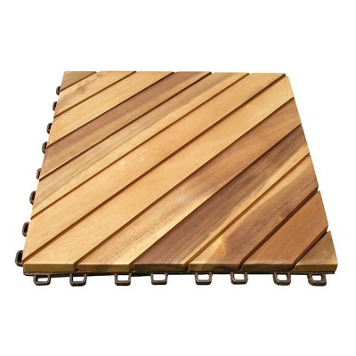10pk Diagonal Slat Teak Finish Acacia Interlocking Deck Tile - Light Gold - Vifah