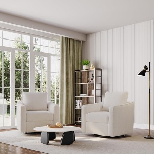 360°Swivel Oversized Armchair,30.7" Wide Linen Accent Chair with Ergonomic Backrest,Comfy Single Chairs,Mid-Century Modern Reading Chair - 1 of 4