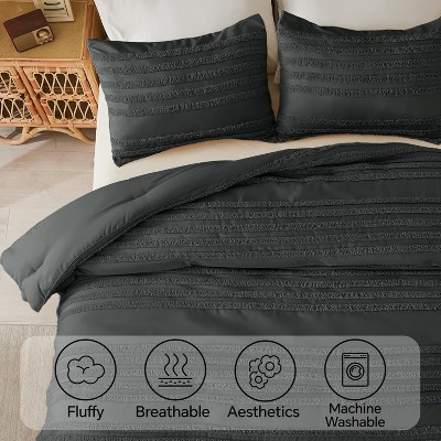 Der Rose BALHAM TRADE-King Size 3 Piece Comforter Set Dark Grey Tufted Striped Soft Vintage All Season Bedding Dusty Pink-Queen 90"x90" — фото 6