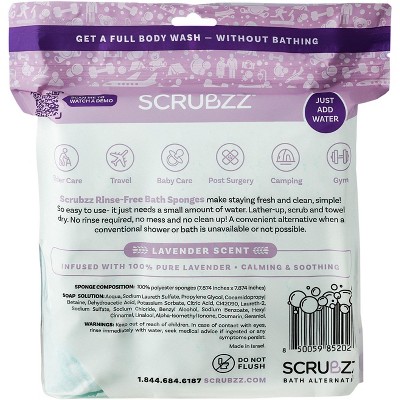 Scrubzz Disposable Rinse-Free Bathing Sponges - Lavender Scent, 100 Count (4 Packs Of 25)