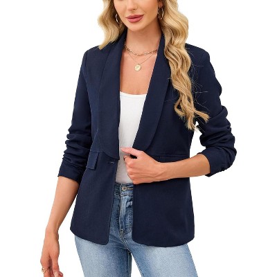 Women's Cropped Blazers 3/4 Sleeve Open Front Lightweight Cardigan Casual Work Office Suit Blazer Jackets