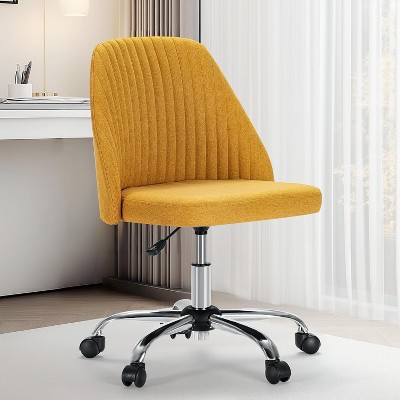 KTMBDW Armless Cross Legged Office Desk Chair, Adjustable Swivel Ergonomic Desk Chair with Wheels Fabric Backrest Computer Chair for Home Office