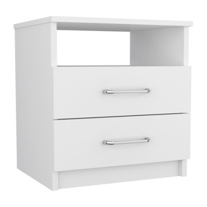 GlasFlength Nightstands Modern Nightstand Bedroom Nightstand Elegant Bedside Table with 2 Drawers for Living Room, White, 16"*13.3"*19.9" - 1 of 4