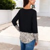 Anna-Kaci Women's Leopard Print Color Block Top with Sequin Pocket Detail - 3 of 4
