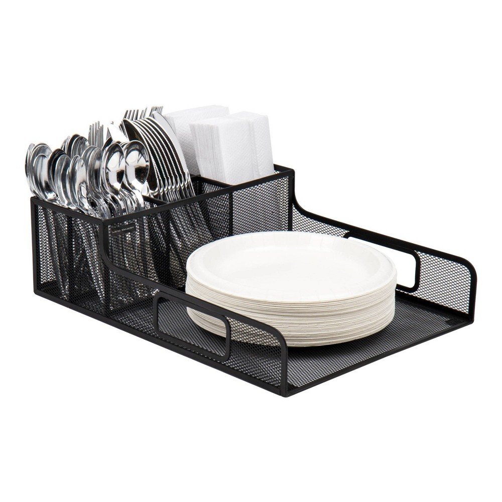 Mind Reader Utensil Napkin &amp; Plate Holder Black