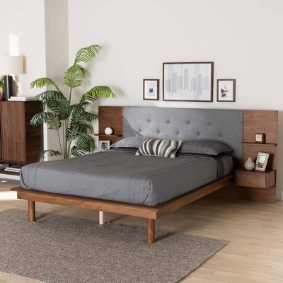 Baxton Studio Eliana Fabric Wood Platform Storage Bed with Nightstands Gray/Ash Walnut