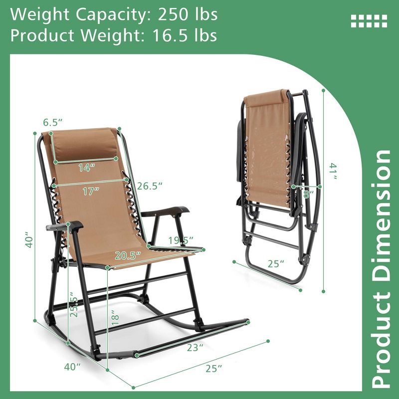 Costway Folding Rocking Chair Porch Patio Indoor Foldable Rocker Seat With Headrest, 3 of 11