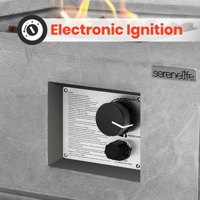 SereneLife Gray Concrete Square Propane Fire Pit Table