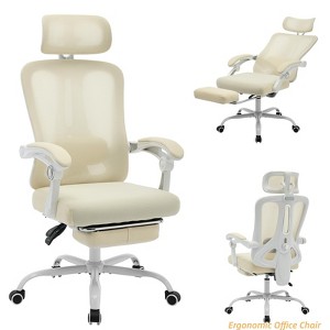 Ergonomic Office Chair with Adjustable Headrest, Lumbar Support & Retractable Footrest - Home Executive Desk Chair - 1 of 4