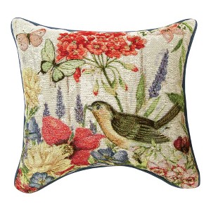 Manual Woodworkers and Weavers 17" Woven Pillow – Bloom with Grace Floral Tapestry Cushion for Elegant Home Accents - 1 of 3