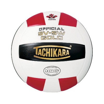 Tachikara SV5W Gold NFHS Premium Leather Volleyball, Scarlet Red/White/Black