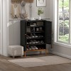 GlasFlength Shoe Racks Double Door Shoe Cabinet Long Shoe Rack FreeStanding Shoe Rack for Living Room, Black, 31.49"*13.77"*46.45" - 2 of 4